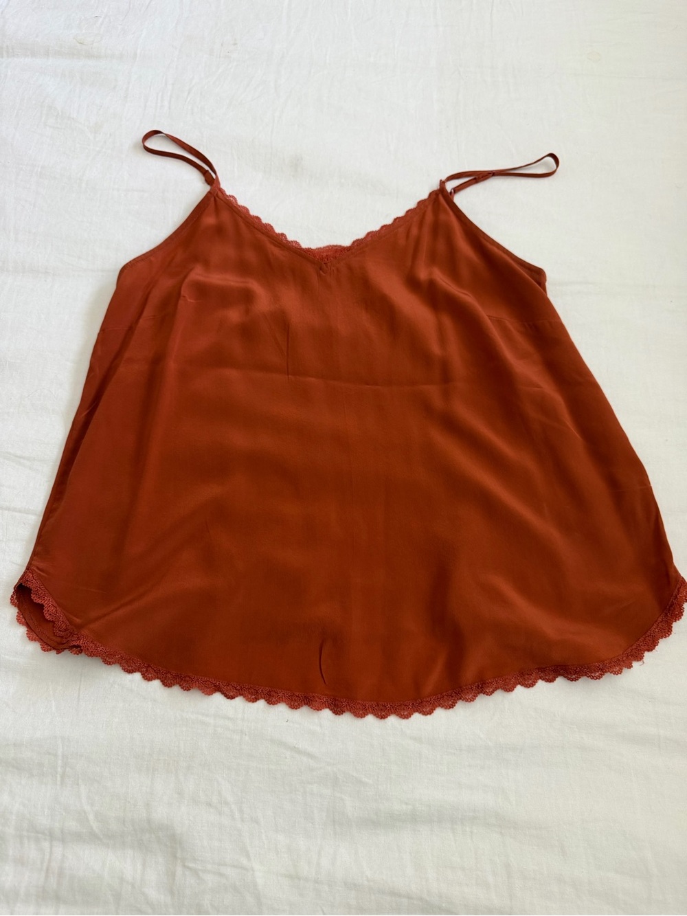 Satin Lace-Trim Rust Cami with Adjustable Straps